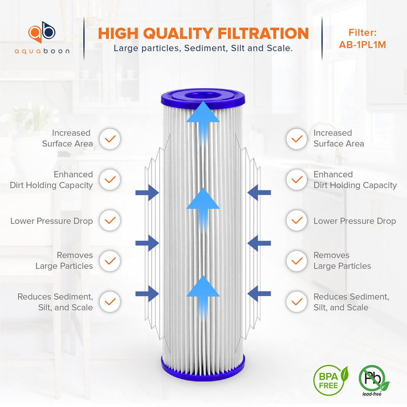 Aquaboon 1 Micron 10" x 2.5" Pleated Sediment Water Filter Cartridge | Universal Replacement for Any 10 inch RO Unit | Compatible with R50, 801-50, WFPFC3002, WB-50W, WHKF-WHPL, 4-Pack - NewNest Australia