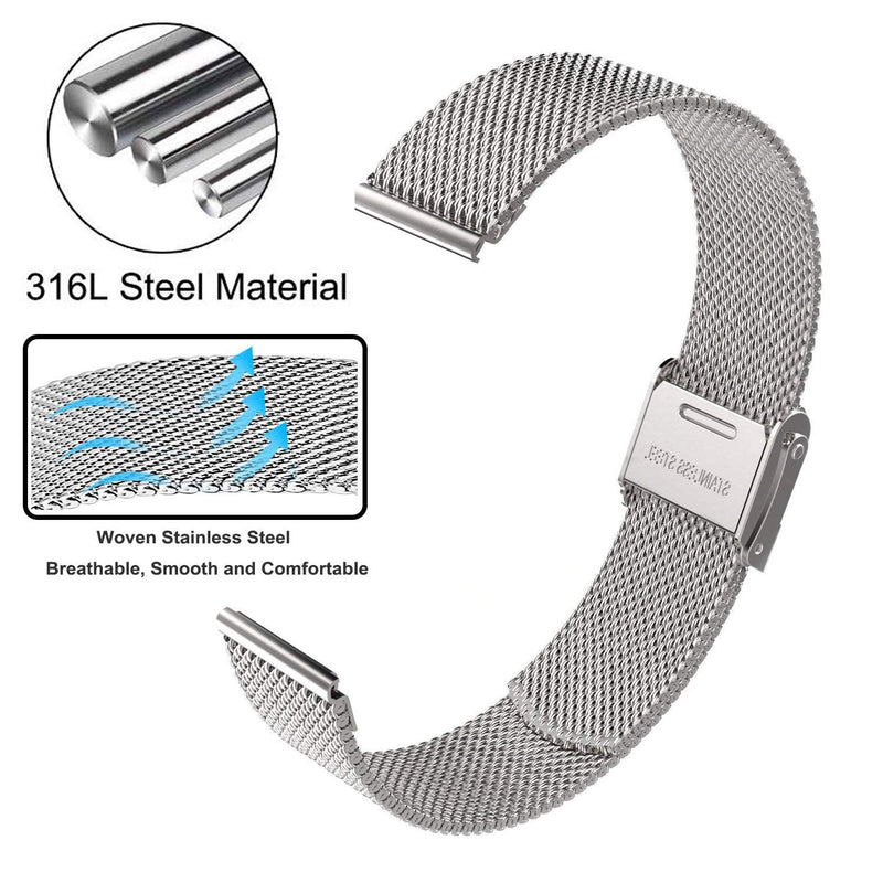 Compatible for Garmin Vivoactive 4S / Venu 2S Bands, ViCRiOR Solid Stainless Steel Watchband+ Mesh Strap Bracelet Replacement Band Strap for Garmin Vivomove 3S , Silver - NewNest Australia