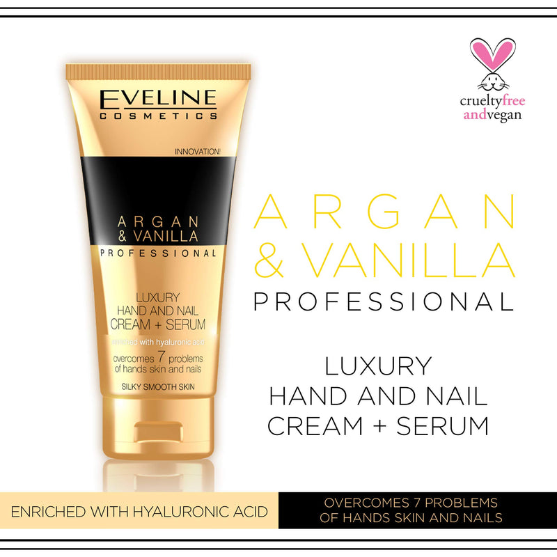 Eveline Cosmetics Argan & Vanilla Luxurious Moisturising Repair Hand and Nail Cream - Nourishing Serum for Very Dry Skin | 100 ML | Fast-absorbing Non-greasy | Hydrating Lotion | Even Skin Tone - NewNest Australia