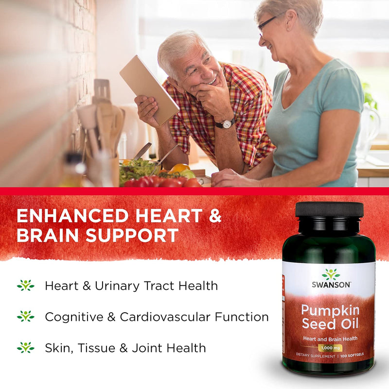 Swanson Pumpkin Seed Oil - Supports Brain Health, Heart Health, Prostate Health, and More - Combination Herbal Supplement with High Bioavailable EFAs - (100 Softgel Capsules, 1000mg Each) 1 - NewNest Australia