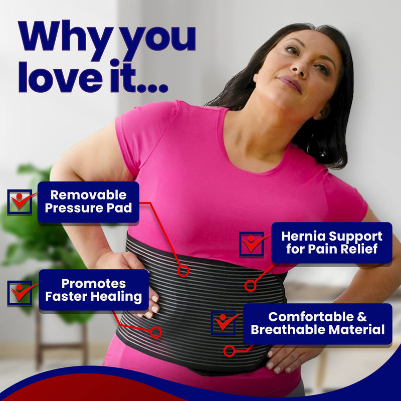 Hernia Belt for Men and Women - Abdominal Binder for Umbilical Hernias & Navel Belly Button Hernias with Compression Pad for Hernia Support and Stomach Hernia Brace Pain Relief (XXL - 52" to 62") XXL (Pack of 1) - NewNest Australia