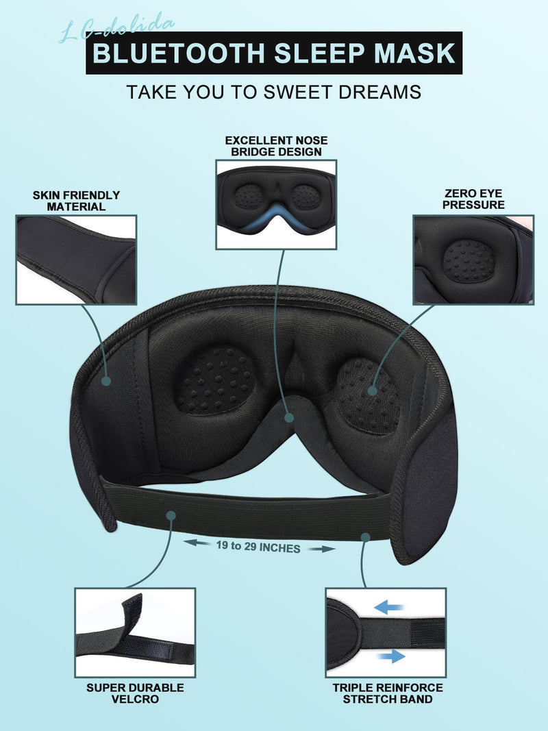 3D Sleep Mask with Sleep Headphones,Blackout Sleeping Eye Mask for Women/Men,Breathable and 0 Pressure Blindfold, Night Dream Mask with Travel Bag for Traveling Napping Rest Black - NewNest Australia