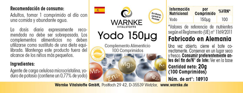 Iodine tablets - 150µg iodine per tablet - high dose & vegan - made from potassium iodide - 100 tablets | Warnke vital substances - NewNest Australia