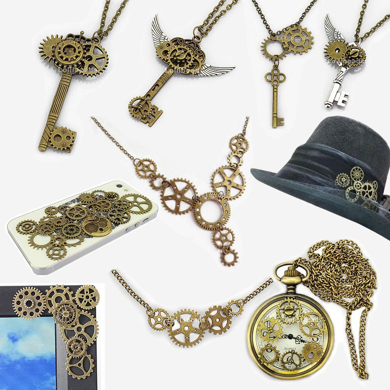 100g (70-80pcs) Mix Skeleton Steampunk Clock Watch Gear Cog Wheel Pendant Charms Jewelry Making DIY Steampunk Gear Pendant Charms Wholesale (4 Color Mixed) 4 color mixed - NewNest Australia