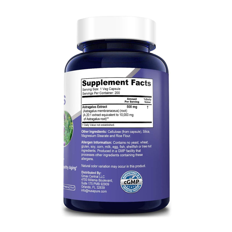 Astragalus 10000 mg Per Caps 200 Veggie Capsules (Vegetarian, Non-GMO & Gluten-Free) Max Strength - NewNest Australia