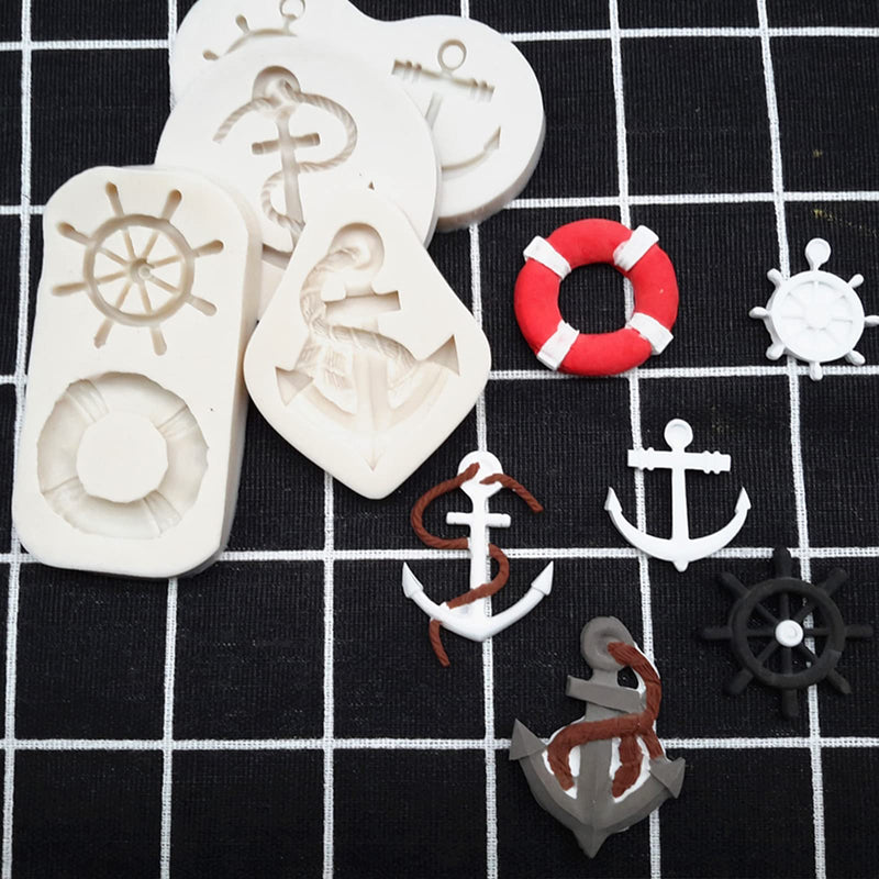 Anchor and Rudder Fondant Moulds ( 5 Pcs ), Seagull Sailing Boat Hook Cake Decoration Silicone Mold, Used for Cupcake Decoration, Sugar Craft Glue, Chocolate, DIY Polymer Clay Molds for Children Anchor & Rudder Fondant Molds(LJ93) - NewNest Australia