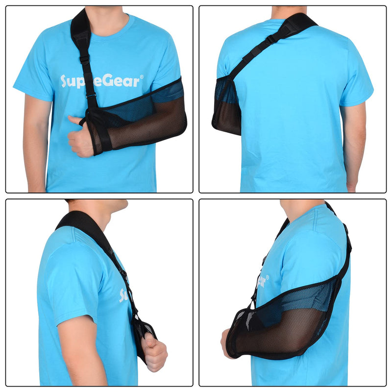 supregear Mesh Arm Sling, Adjustable Lightweight Comfortable Shoulder Arm Immobilizer Sling Breathable Right Left Shoulder Stabilizer Support for Injured Arm Elbow Wrist Hand Black - NewNest Australia