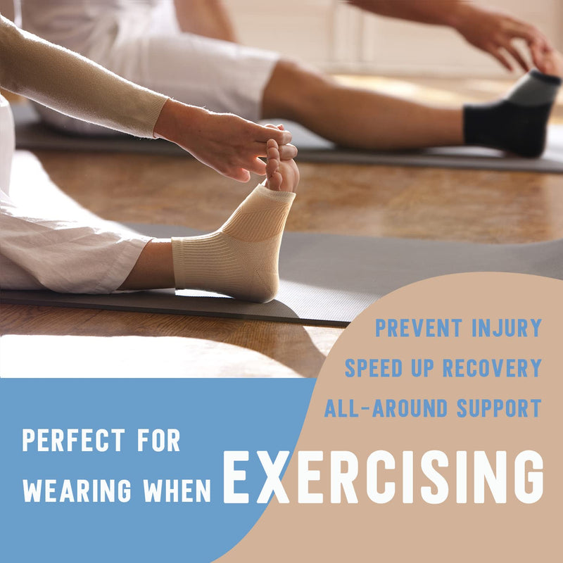 Ankle Compression Sleeve (3 pairs) for Women Men, Ankle Brace Open Toe Foot Compression Socks with Arch Support, Plantar Fasciitis Achilles Tendonitis Swelling Sprained Ankle Pain Relief, Beige x 3pairs, Medium - NewNest Australia