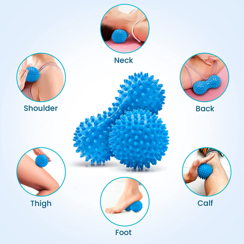 Beenax Hard Spiky Massage Ball Roller Set - Perfect for Plantar Fasciitis, Trigger Point, Deep Tissue, Myofascial Release - Designed to Relieve Stress and Relax Tight Muscles Blue - NewNest Australia