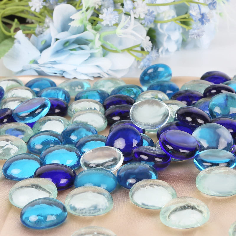 FUTUREPLUSX Flat Glass Marbles 1Lb, 100PCS Fill 0.3L Vol. Premium Blue Mixed Color Flat Gems Aquarium Pebbles Vase Filler Beads Table Scatter Décor Blue and White - NewNest Australia