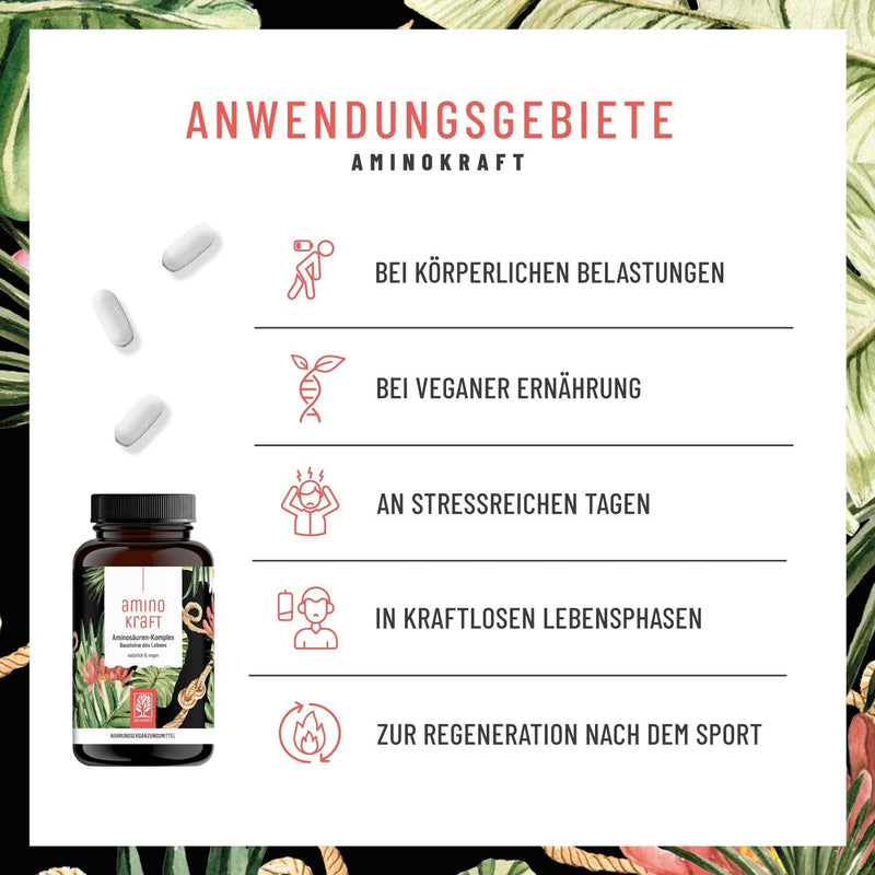 High-dose amino acid complex - 180 vegan amino tablets with 1000 mg per daily dose with 12 different amino acids - EAA pattern pellets from NATURTREU - NewNest Australia