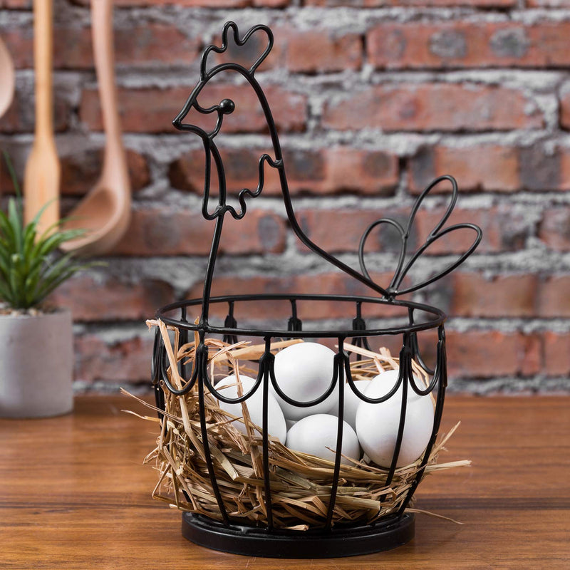 NewNest Australia - MyGift Farmhouse Style Decorative Black Metal Wire Chicken Egg Storage Display Basket 