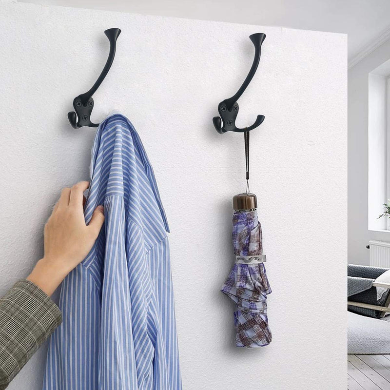 NewNest Australia - 5Pcs Three Prongs Coat Hooks Hearware Heavy Duty Hooks for Hanging Coat Wall Mounted No Rusty Hooks with 15 Screws for Keys, Towel, Bags, Scarf, Hat, Cup Black 