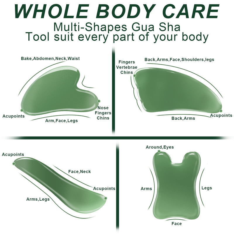 Guasha Massage Tool, 4 Pcs Gua Sha Facial Tool, Guasha Board for SPA Acupuncture Therapy Trigger Point Treatment, Gua Sha Scraping Massage Tool Green - NewNest Australia