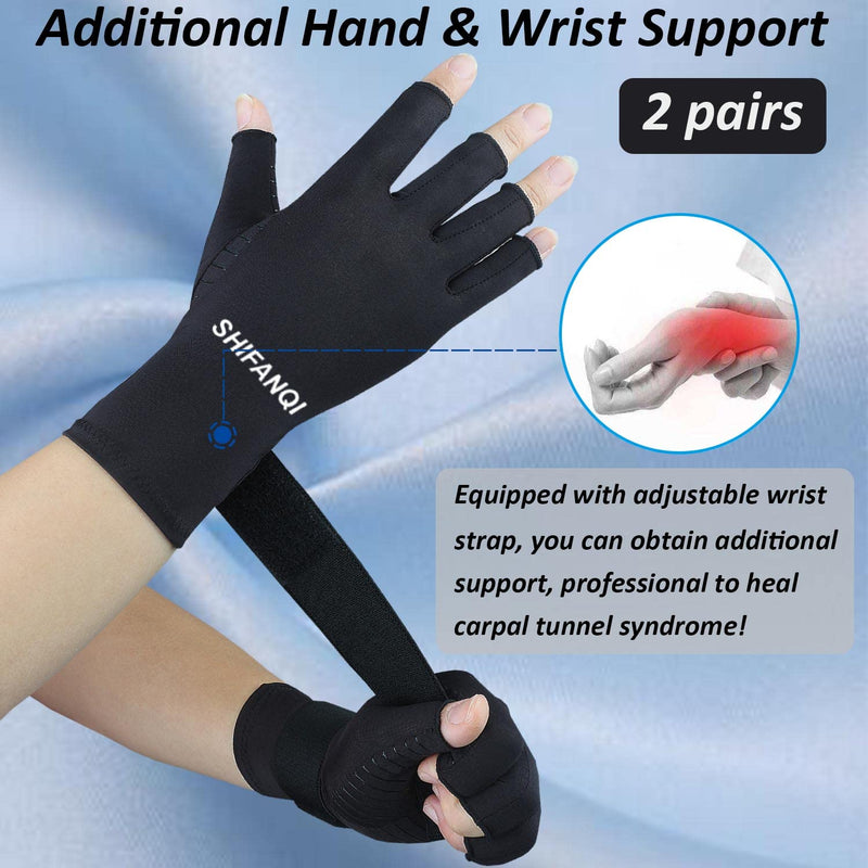 2 Pairs Copper Arthritis Gloves, Fingerless Compression Gloves For Men And Women, Arthritis Pain Relief For Carpal Tunnel, Rsi, Tendinitis, Hand Pain Typing Gaming Knitted Gloves (S/M) - NewNest Australia