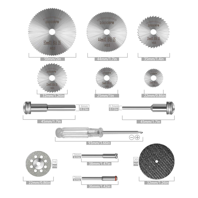 Cutting Wheel Set 36pcs for Rotary Tool, HSS Circular Saw Blades 6pcs, Resin Cutting Discs 20pcs, 545 Diamond Cutting Wheels 10psc with 2 Screwdrivers - NewNest Australia