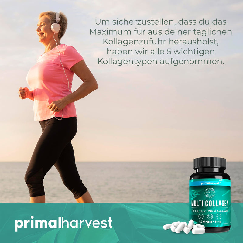Primal Harvest  Multi-Collagen - 120 Collagen Capsules High Dose - Premium Collagen Complex For Hair, Skin, Nails, Joints And Intestinal - Gmp Certified & Made In Germany - Gluten & Soy Free - NewNest Australia