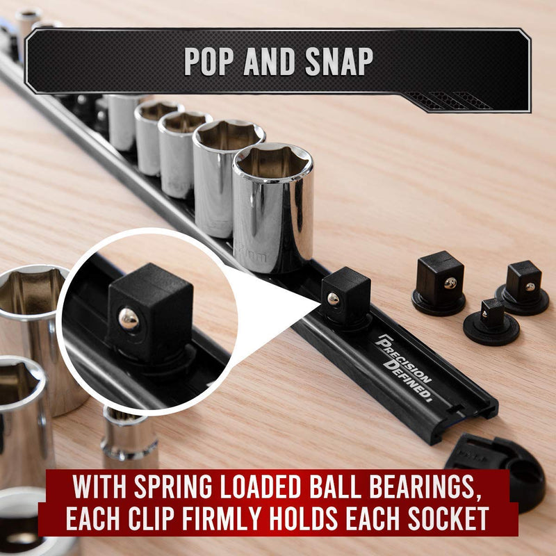 Precision Defined Aluminum Tool Socket Holder | Black, Single 1/2-Inch x 14 Clips | Heavy Duty Organizer 1/2-Inch Drive - NewNest Australia