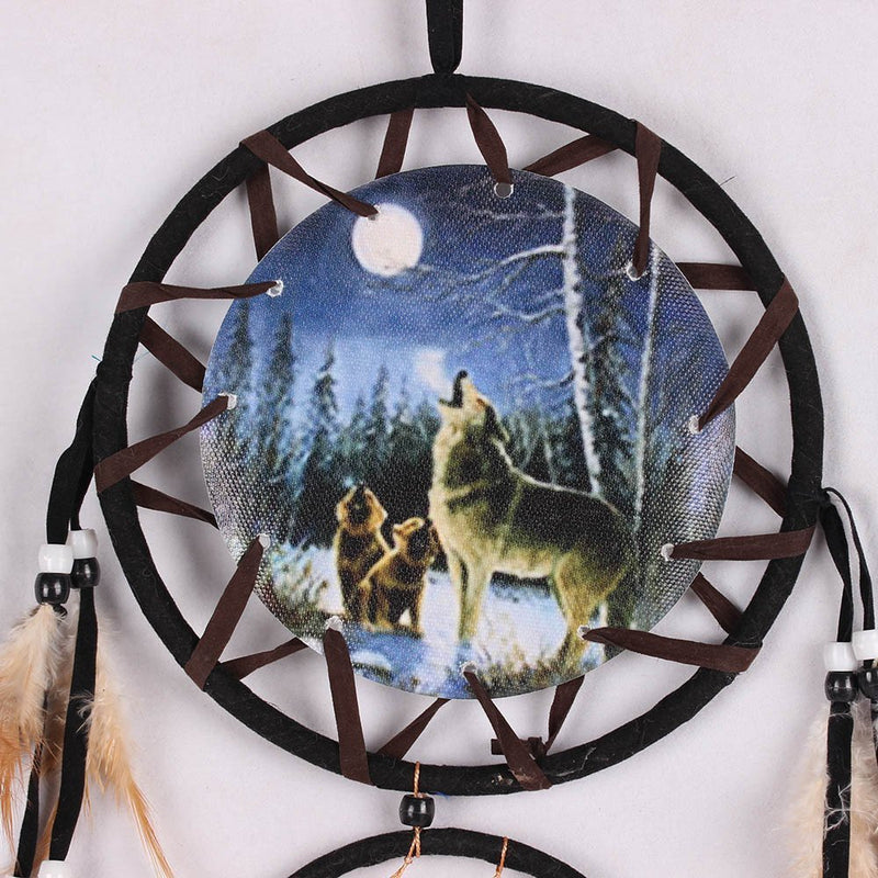 NewNest Australia - Willcomes Handmade Wolf Dream Catcher Wind Chimes Indian Style Feather Pendant Ornament Car Hanging Dreamcatcher Gift 