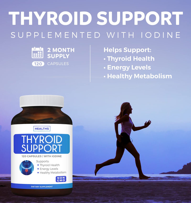 Thyroid Support with Iodine - 120 Capsules (Non-GMO) Improve Your Energy & Increase Metabolism - Ashwagandha Root, Zinc, Selenium, Vitamin B12 Complex - Thyroid Health Supplement - 60 Day Supply - NewNest Australia