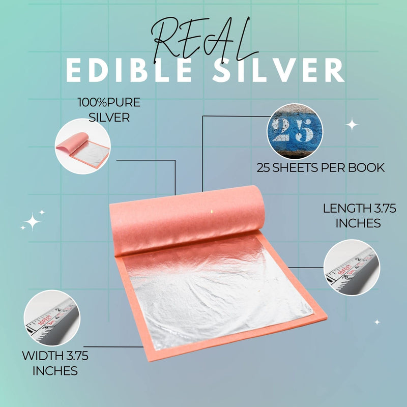 Slofoodgroup Silver Leaf Loose Sheet 25 Sheets Edible Silver Leaf Each Sheet of Silver Leaf 9.5 cm by 9.5 cm, Loose Leaf Silver - NewNest Australia
