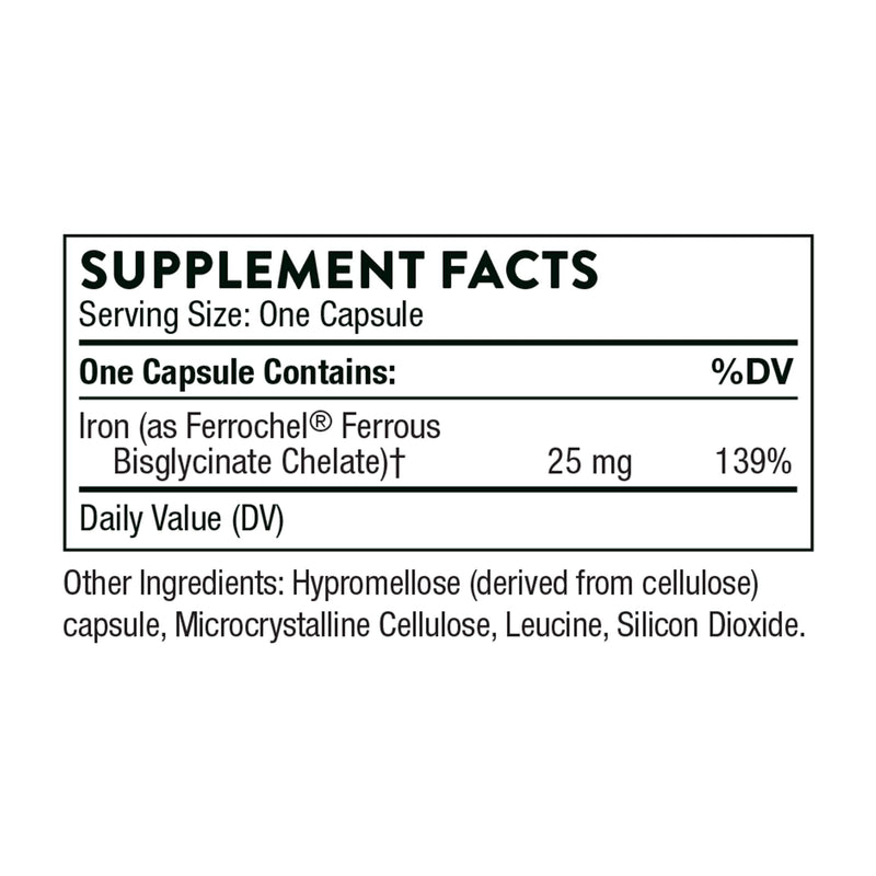 Thorne Research - Iron Bisglycinate - 25 mg Iron Supplement for Enhanced Absorption Without Gastrointestinal Side Effects - 60 Capsules - NewNest Australia