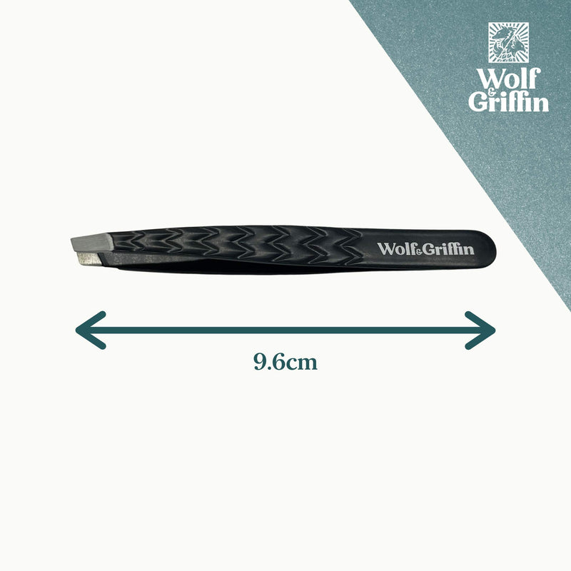 Wolf & Griffin Black Edition Ultimate Precision Tweezers with Case | Stainless Steel with Black Coating | Professional Slant Eyebrow Tweezers for Men and Women - NewNest Australia