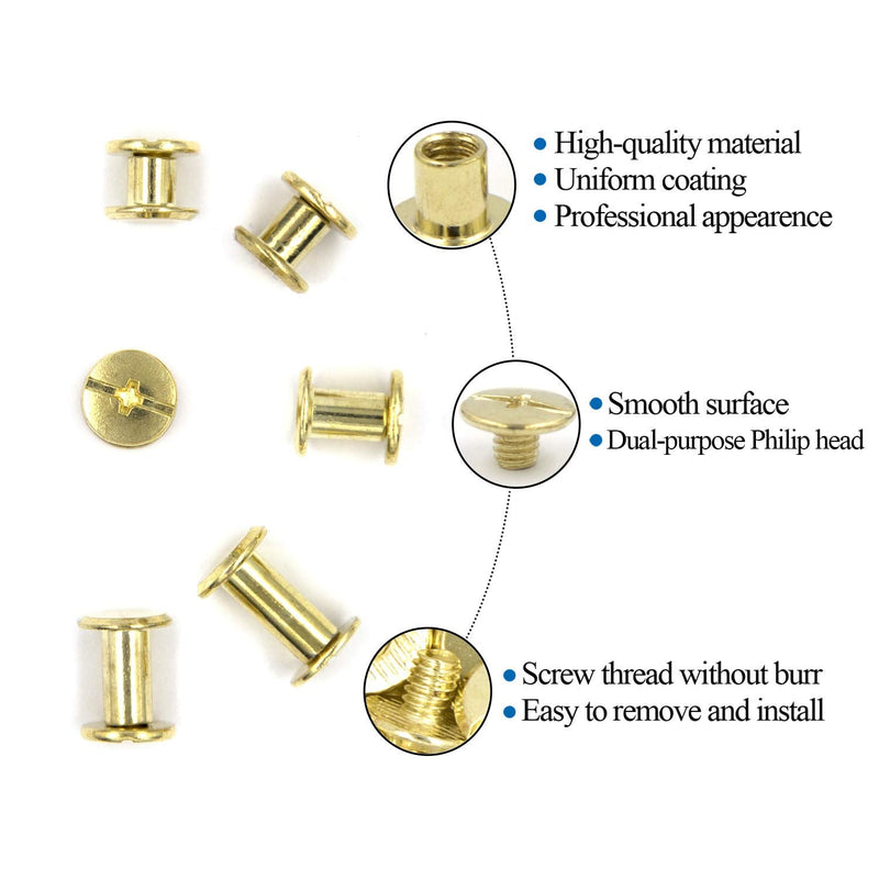 Chicago Screws Assorted Kit Golden Leather Rivets Screw Rivets Slotted Phillip Head Book Binding Posts Nail Rivet Chicago Bolts for DIY Leather Craft Bookbinding (Goldene 5x5,6,8,10,12) Goldene 5x5,6,8,10,12 - NewNest Australia