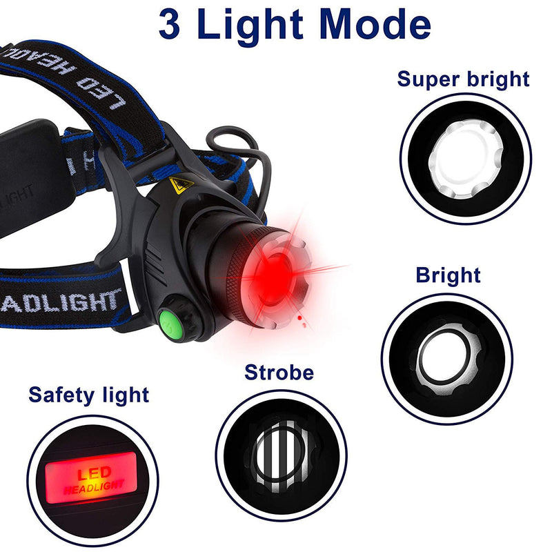 Redlight LED Headlamp Rechargeable, 3-Mode Rechargeable Zoomable Hunting LED head lamp flshlight for Hunting Hiking Camping Fishing Hunting flashlight Red Light - NewNest Australia