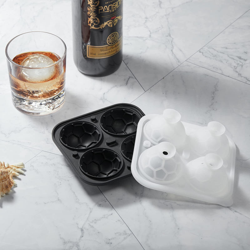 ACOOKEE Silicone Soccer Ball Ice Cube Mold Fun Shapes, Novelty Soccer Gifts, 2.2" Large Craft Round Sphere Ice Ball Molds For Game Day, Whiskey, Cocktails, Bourbon Soccer Ice Mold - NewNest Australia