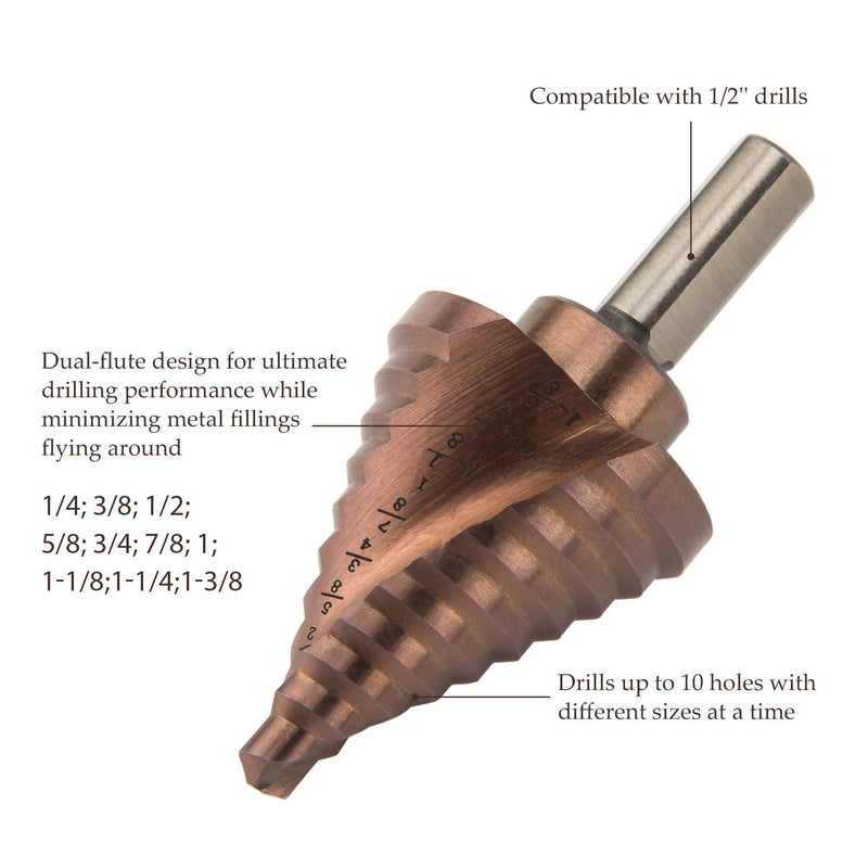 CO-Z Cobalt Added M35 Step Drill Bit, Spiral Step Drill Bit, Unibit Drill Bit for Cutting Drilling Holes On Stainless Steel, Steel, Metal Sheet, Multiple Hole Stepped Up Bit for Professionals - NewNest Australia