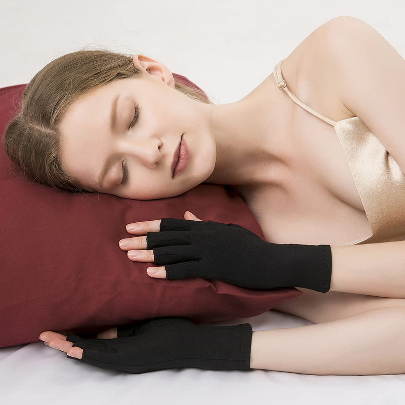 2 Pairs Arthritis Compression Gloves for Relieve Rheumatoid Arthritis, Osteoarthritis, Carpal Tunnel, Joint Pain, Open Fingerless Gloves, Fit for Women and Men to Daily Work and Computer Typing (Black, Small) Black - NewNest Australia