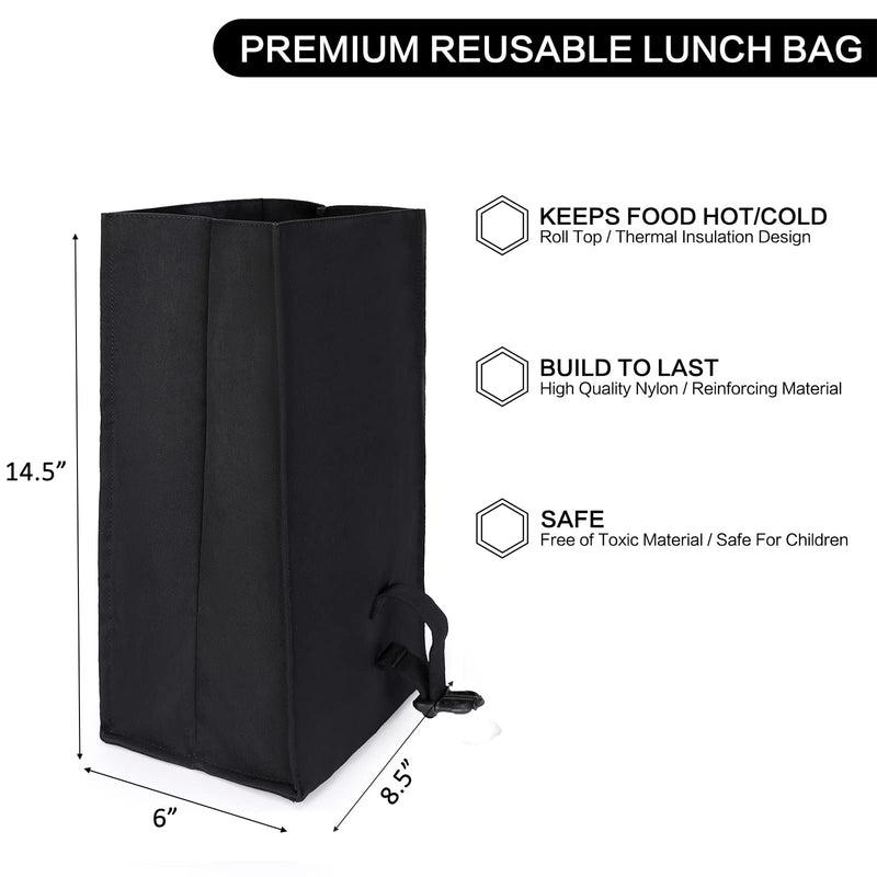 Sunny Bird Insulated Lunch Bag Rolltop Lunch Box for Women, Men, Adults and Teens (Black) Black - NewNest Australia