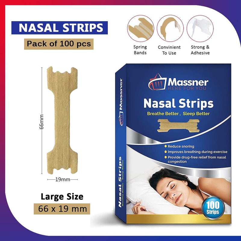 Massner Nasal Strips for Snoring, Large 100 Pack - Extra Strength Anti Snoring Solution for Men, Women - Clears Air Way to Breathe Better - Sleep Right, Snore Less - Stuffy Nose Relief for Congestion - NewNest Australia