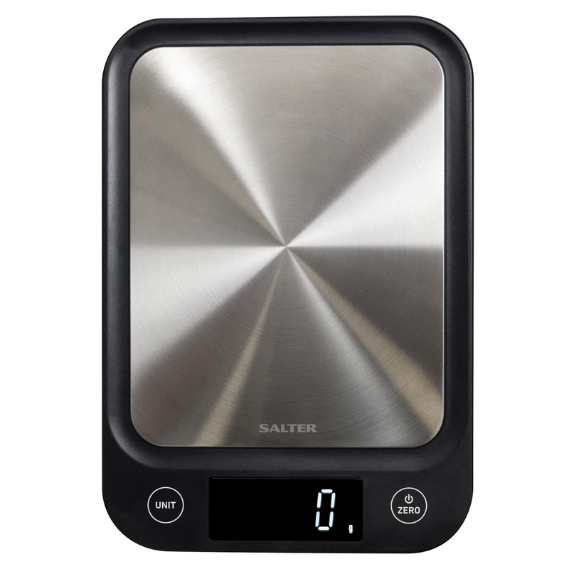 Salter 1068 SSBKDR Ultra Slim Electronic Kitchen Scale, Stainless Steel Platform, Grams & oz. for Baking & Cooking, Easy Clean, Add & Weigh, Measures Liquids, Backlit Display, Black stainless steel Black, Stainless Steel Scales Single - NewNest Australia