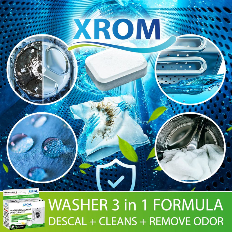 XROM Natural Washer Cleaner 3 in 1 Formula - Removes Odors, Limescale & Detergent Build-Up, Removes Hard Water Stains, For Front and Top Load, 6 Ct (Lemon) Lemon - NewNest Australia
