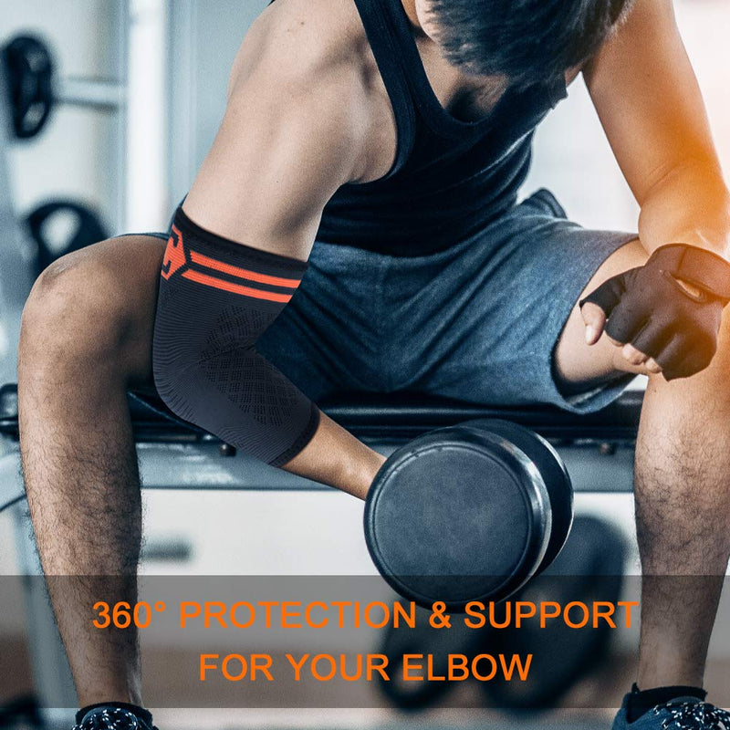 CAMBIVO Elbow Support Brace for Men & Women 2 Pack, Tennis Elbow Support Strap & Anti-slip Elbow Sleeves for Weightlifting, Arm Support, Golfers Elbow, Tennis Elbow, Tendonitis XS Orange Pair - NewNest Australia