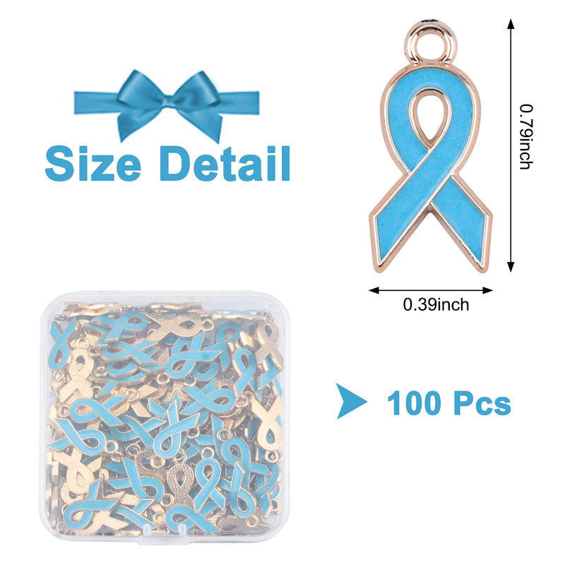 WANDIC 100Pcs Blue Ribbon Pendants, Colon Cancer, Prostate Cancer, Colorectal Cancer, Hope Awareness Alloy Awareness Ribbon Charms for Jewelry Making - NewNest Australia