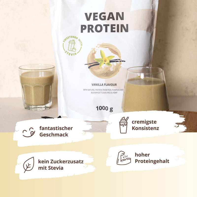 Vegan Protein - Vanilla - Vegan Protein Powder Without Sucralose And Soy With Stevia Protein Powder From Rice, Peas, Hemp, Buckwheat And Pumpkin Seeds - 1 Kg Protein Powder - NewNest Australia