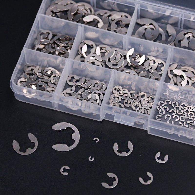 Hilitchi 300-Pcs 304 Stainless Steel E-Clip Circlip External Retaining Ring Assortment Set - NewNest Australia
