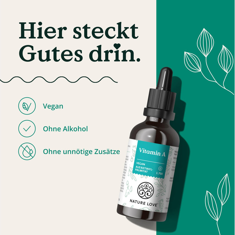 Vitamin A drops - 50 ml (1,700 drops) - Retinol from retinyl palmitate in MCT oil - without unnecessary additives - high dosage, vegan, laboratory tested and produced in Germany - NewNest Australia