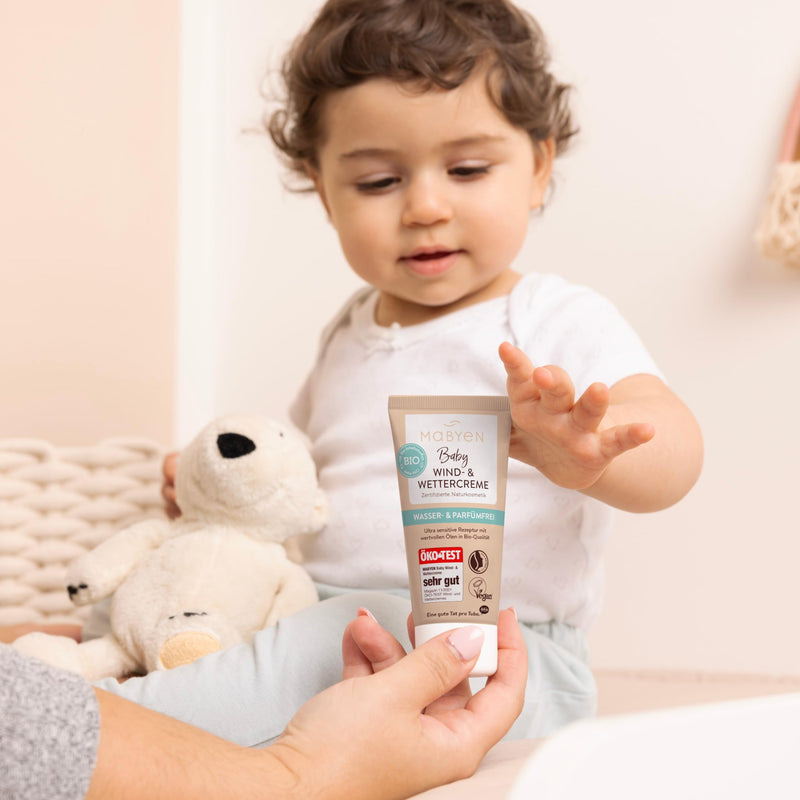MABYEN wind and weather cream 50 ml | ÖKO-TEST Very good - Baby cream body and face - Certified natural cosmetics - Natrue, vegan, perfume-free, water-free. neutral - NewNest Australia