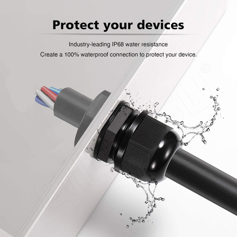 QILIPSU 1/2 NPT Nylon Cable Gland, Waterproof IP68 Adjustable Locknut for 6-12mm Cable Diameter (1/2 NPT, 12pcs) 1/2 NPT 12pcs - NewNest Australia