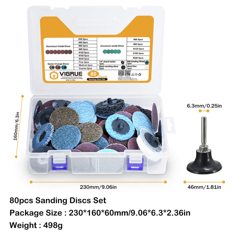 VIGRUE 80Pcs Sanding Discs Set, 2 Inches Roloc Quick Change Discs with 1/4 inch Holder, Surface Conditioning Discs for Die Grinder Surface Prep Grind Polish Burr Rust Paint Removal with Container - NewNest Australia