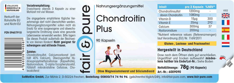 Fair & Pure® - Chondroitin Plus with hyaluronic acid - calcium - vitamin D and E - without magnesium stearate - 90 chondroitin capsules - NewNest Australia