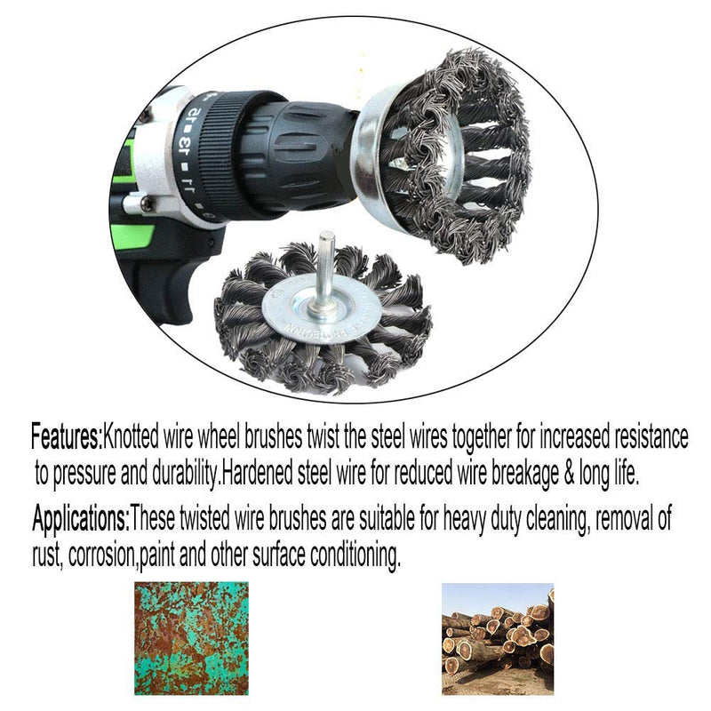 Yutnqin 3PCS 3 Inch Knotted Wire Wheel Brushes Kit for Drill with 1/4-Inch Shank,Twist Brush Set Perfect for Rust Removal, Corrosion and Paint,Wire Wheels for Power-Operated Grinders - NewNest Australia