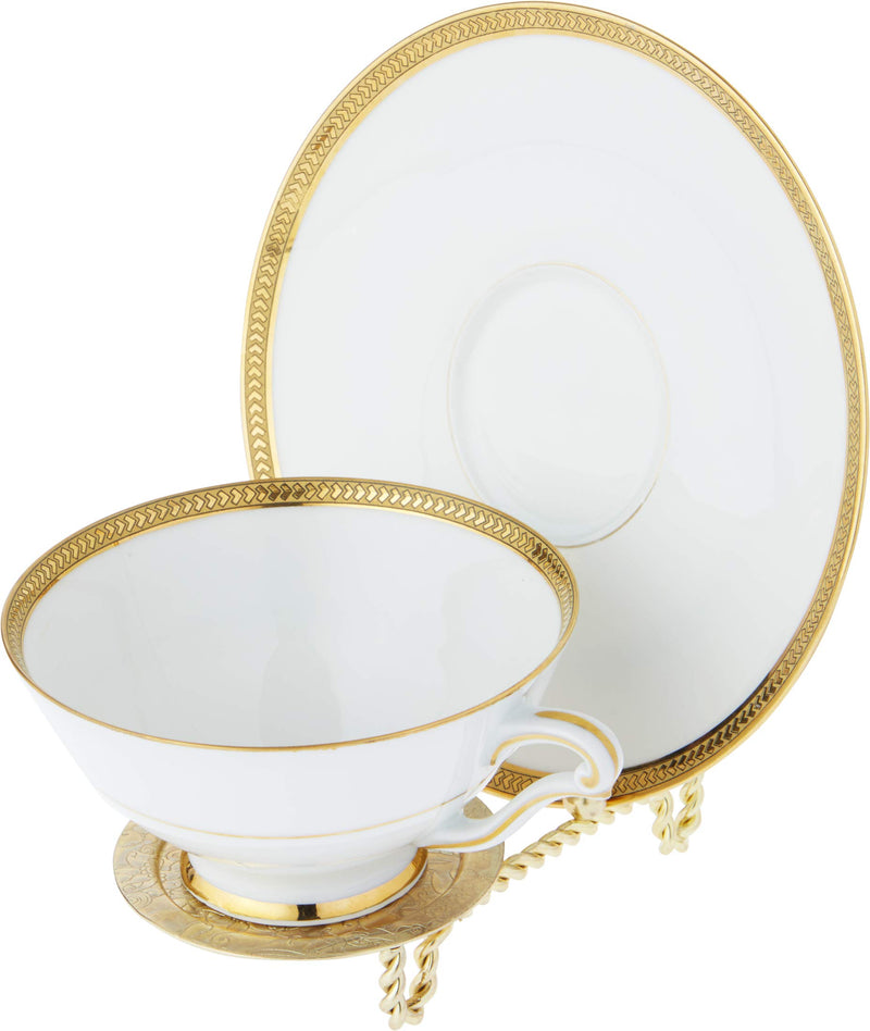 NewNest Australia - Bard's Ornate Twisted Shiny Gold-Toned Cup & Saucer Stand, 3" H x 2.75" W x 4" D 1 