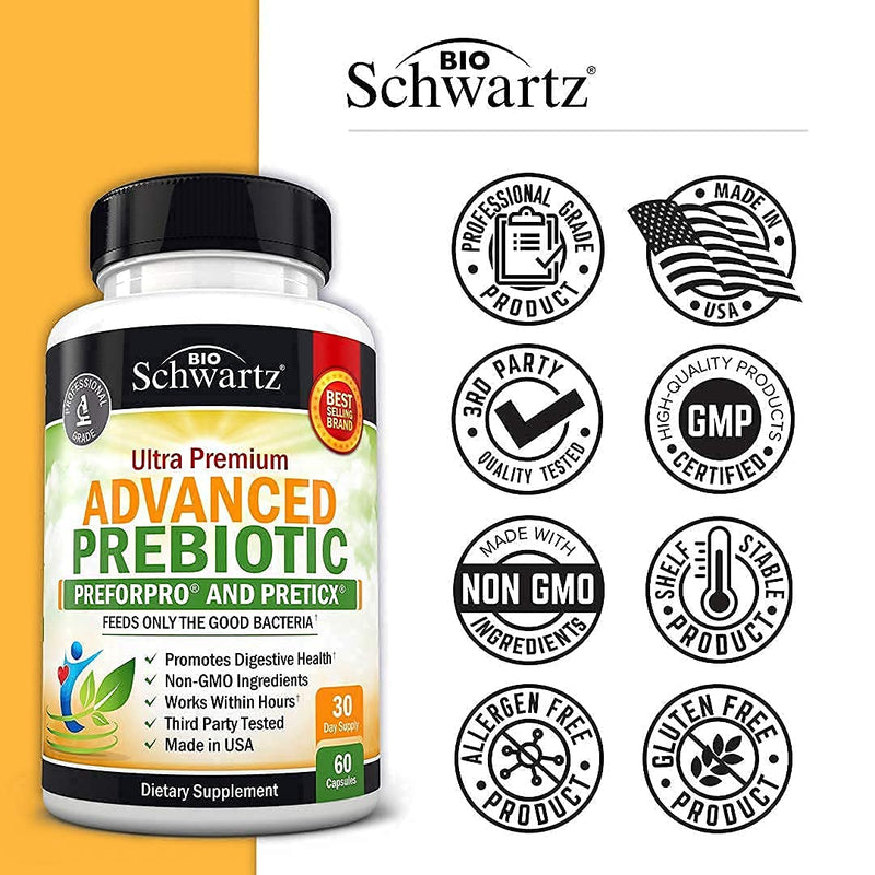 Prebiotics for Advanced Gut Health - Immune System Booster & Dietary Fiber - Fuels Good Bacteria Growth to Promote Digestive Health - Gas Relief & Digestion - Probiotics Support for Men & Women - 60ct 60 Count (Pack of 1) - NewNest Australia
