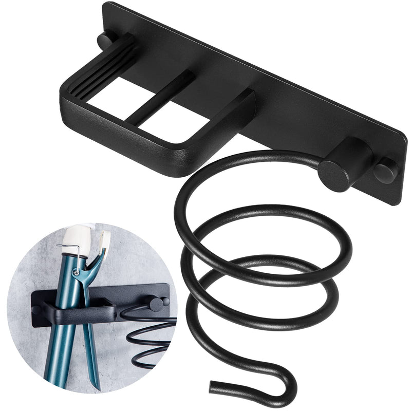 YUET Hair Dryer Holder Hairdryer Station Wall Mounted Spiral Shelf Bracket Stand Hanger Straightener Organizer Blow Storage with Holes Rack For Bathroom Aluminum Professional Black - NewNest Australia
