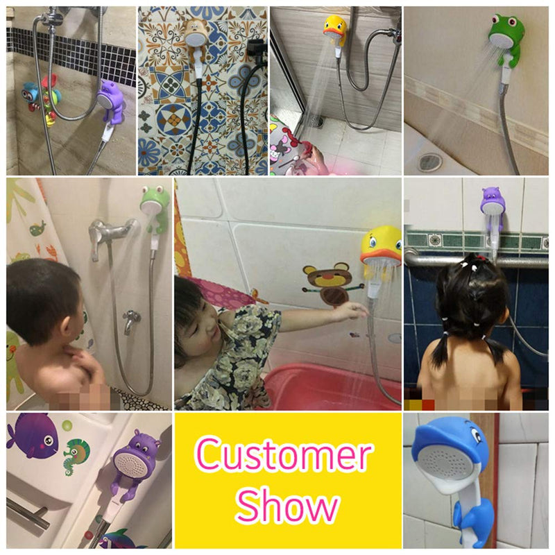 KAIYING Children's Handheld Shower Head,Cartoon Water Flow Spray Shower Head Baby Kids Toddler Bath Play Bathing Toys (J:Showerhead(Froggie)+Hose+Diverter) - NewNest Australia